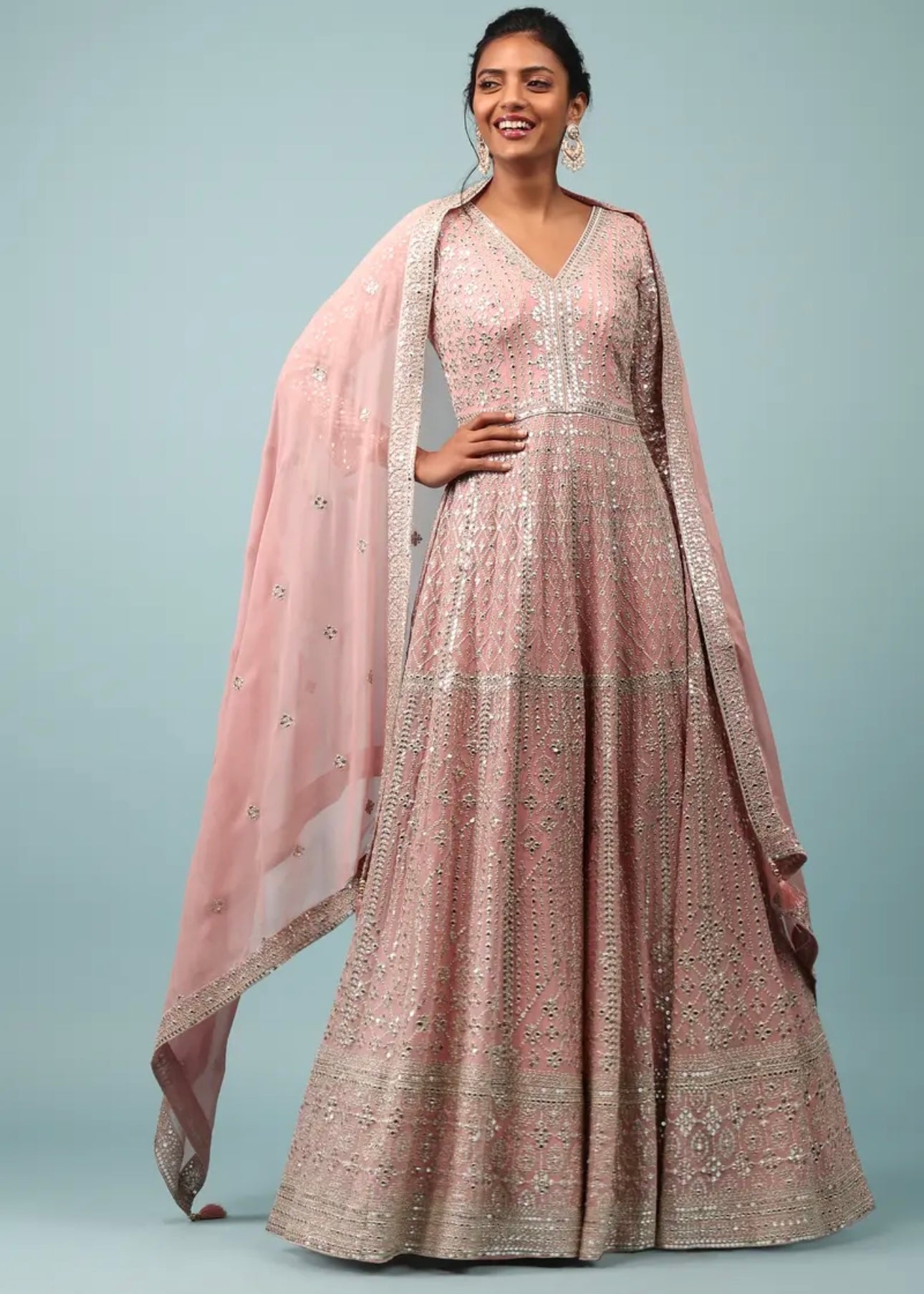 Chintz Rose Pink Embroidered Anarkali Suit In Sequins NIYAMA CLOTHING STORE Chintz Rose Pink Embroidered Anarkali Suit In Sequins NIYAMA CLOTHING STORE