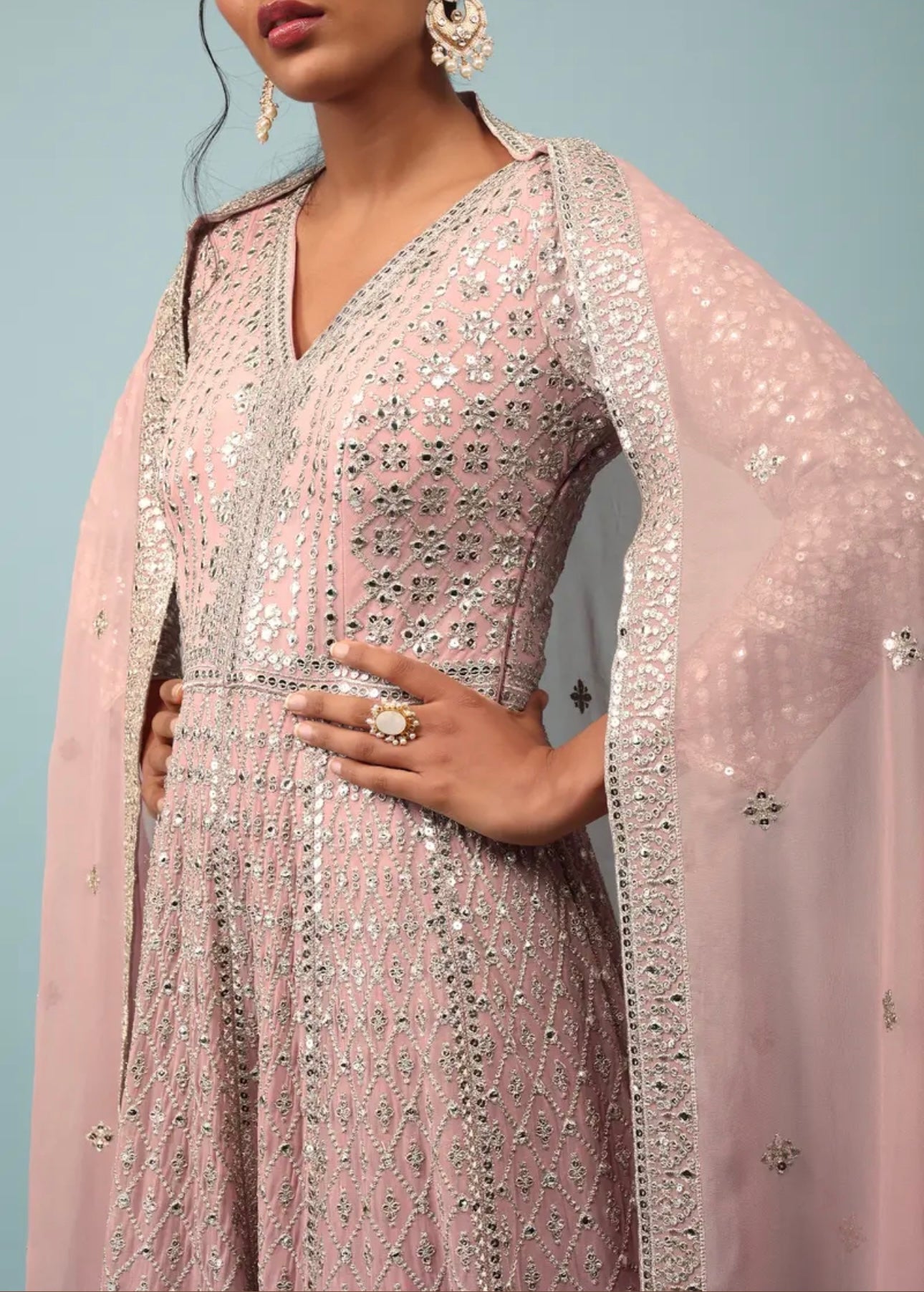 Chintz Rose Pink Embroidered Anarkali Suit In Sequins