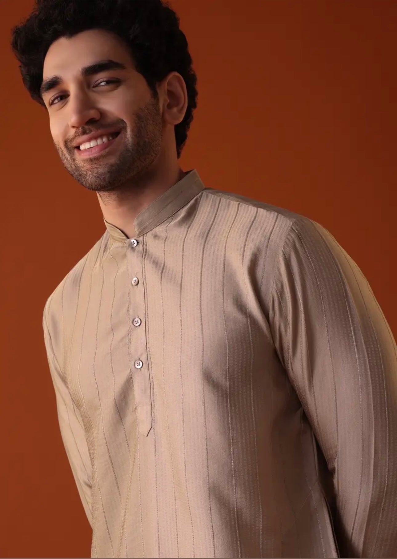 Tan Brown Polyester Kurta With Zari Work Detailing