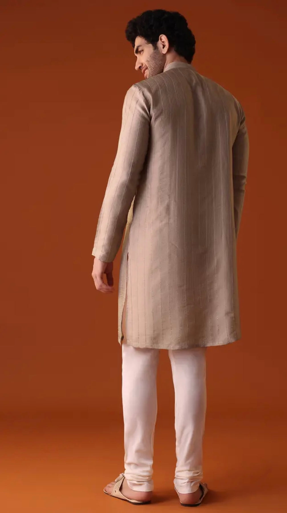 Tan Brown Polyester Kurta With Zari Work Detailing