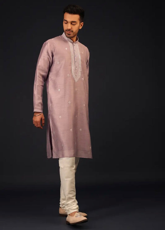 Lavender Purple Mirror Embroidered Kurta Set