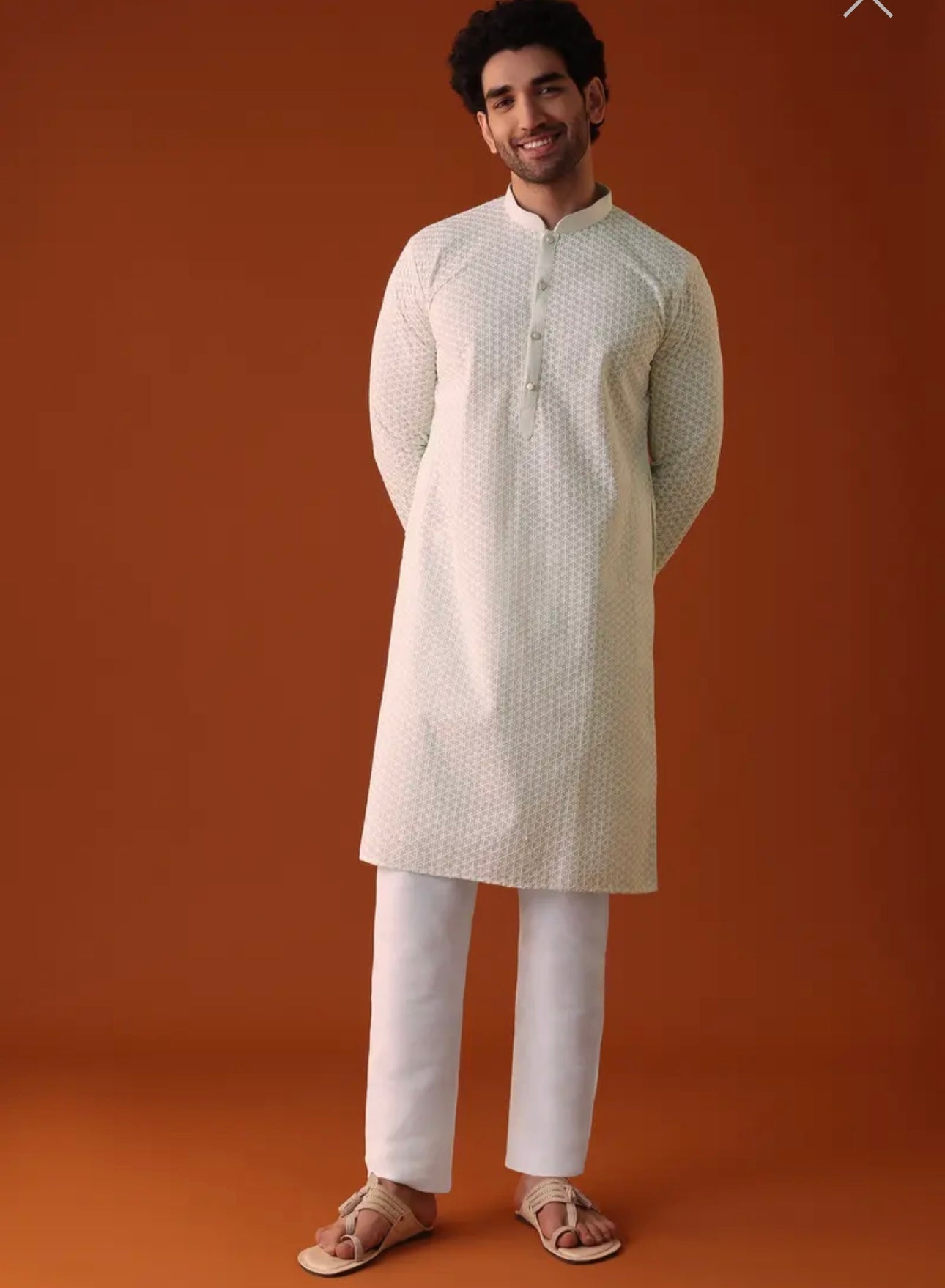 Pista Green Lucknowi Kurta And Churidar Set In Cotton